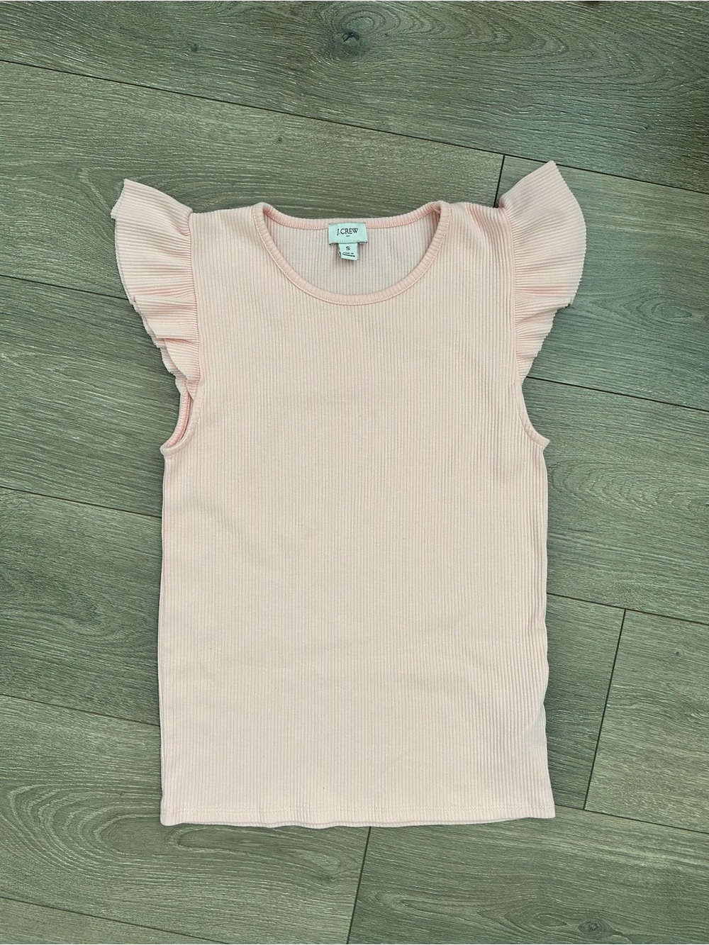 J. Crew Pale Pink Vintage Rib Ruffle Boatneck Tank Top Size Small
